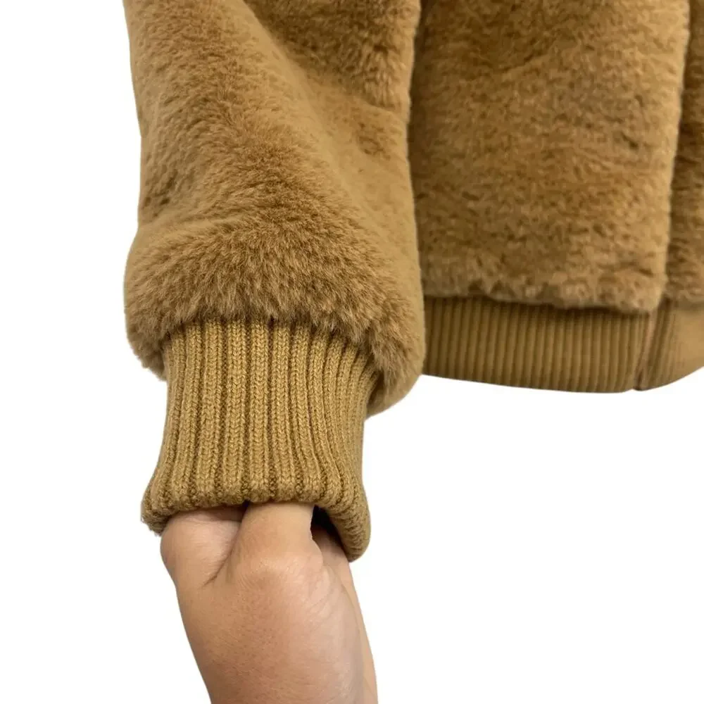BANANA REPUBLIC Tan Teddy Puffy Faux Shearling Fur Jacket Zip Front Size Small - Picture 7 of 10